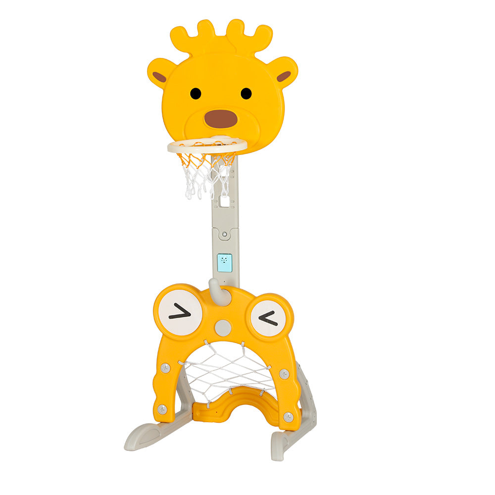 Basketball Hoop Stand Adjustable 5-in-1 Sports Center Toys Set Yellow