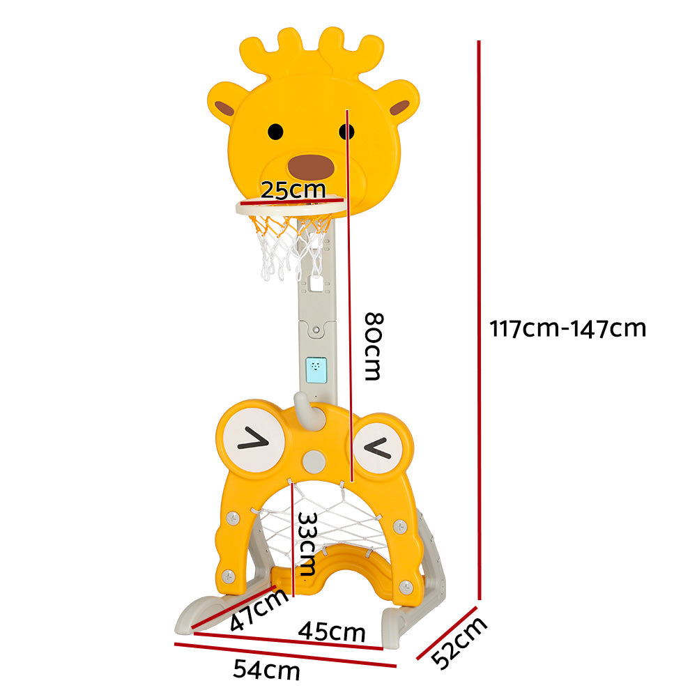 Basketball Hoop Stand Adjustable 5-in-1 Sports Center Toys Set Yellow