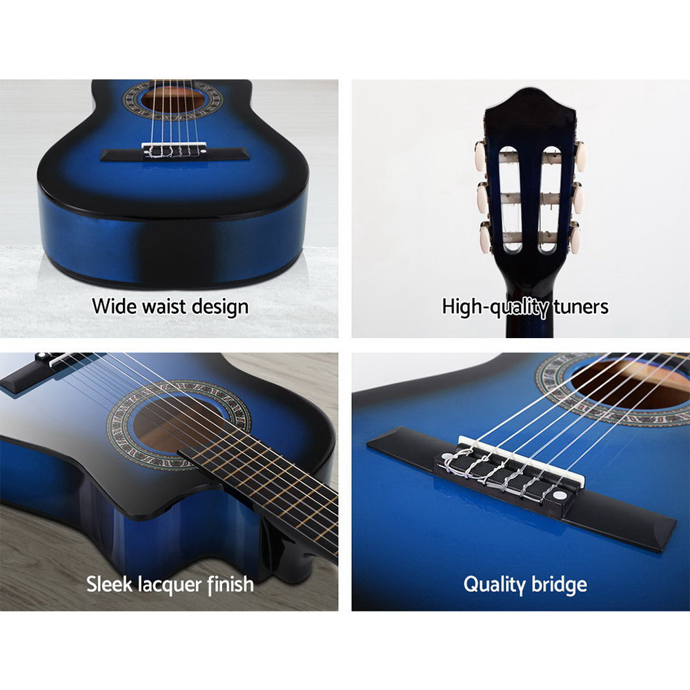Classical Guitar Wooden Body Nylon String Beginner Kids Gift - Blue