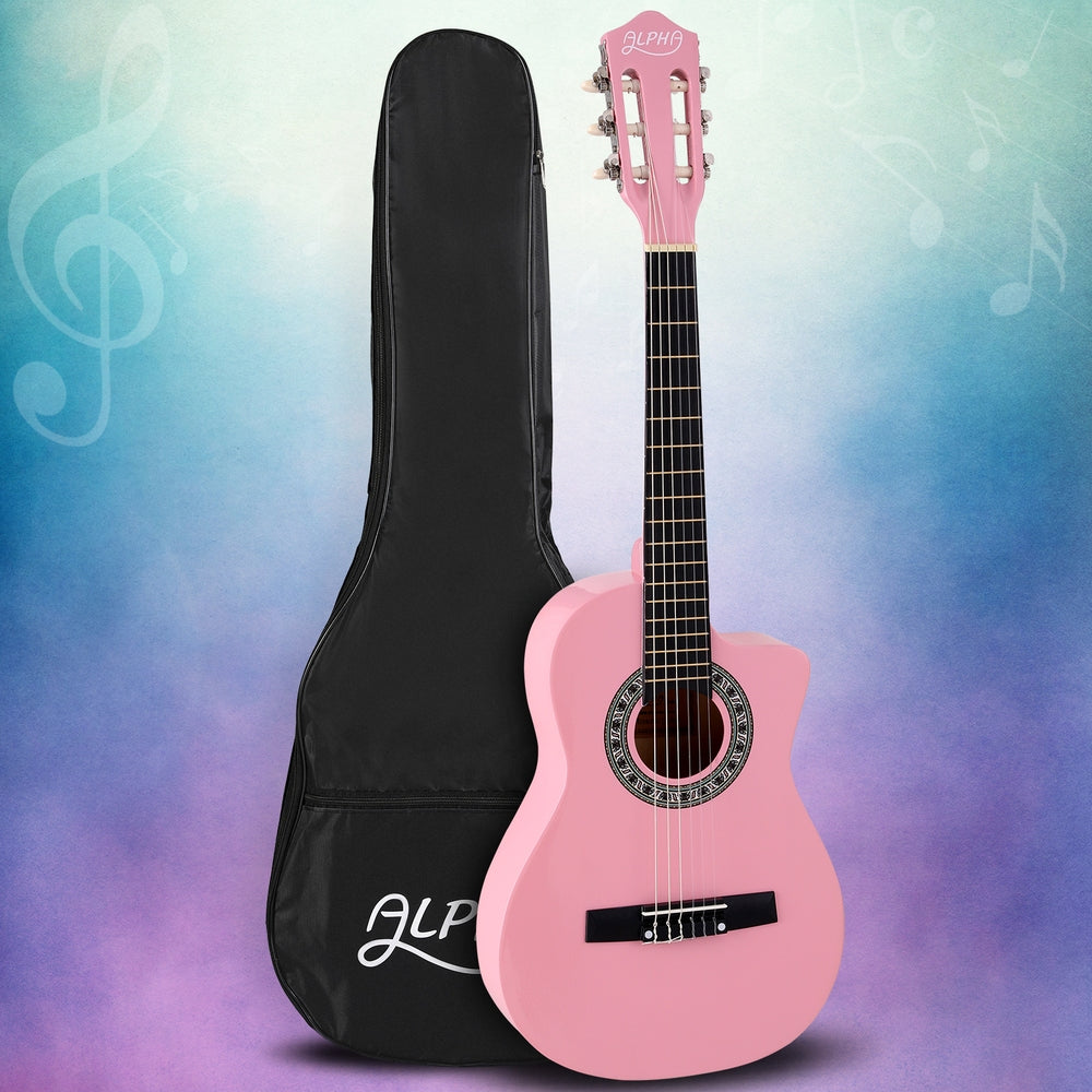 Classical Guitar Wooden Body Nylon String Beginner Kids Gift - Pink