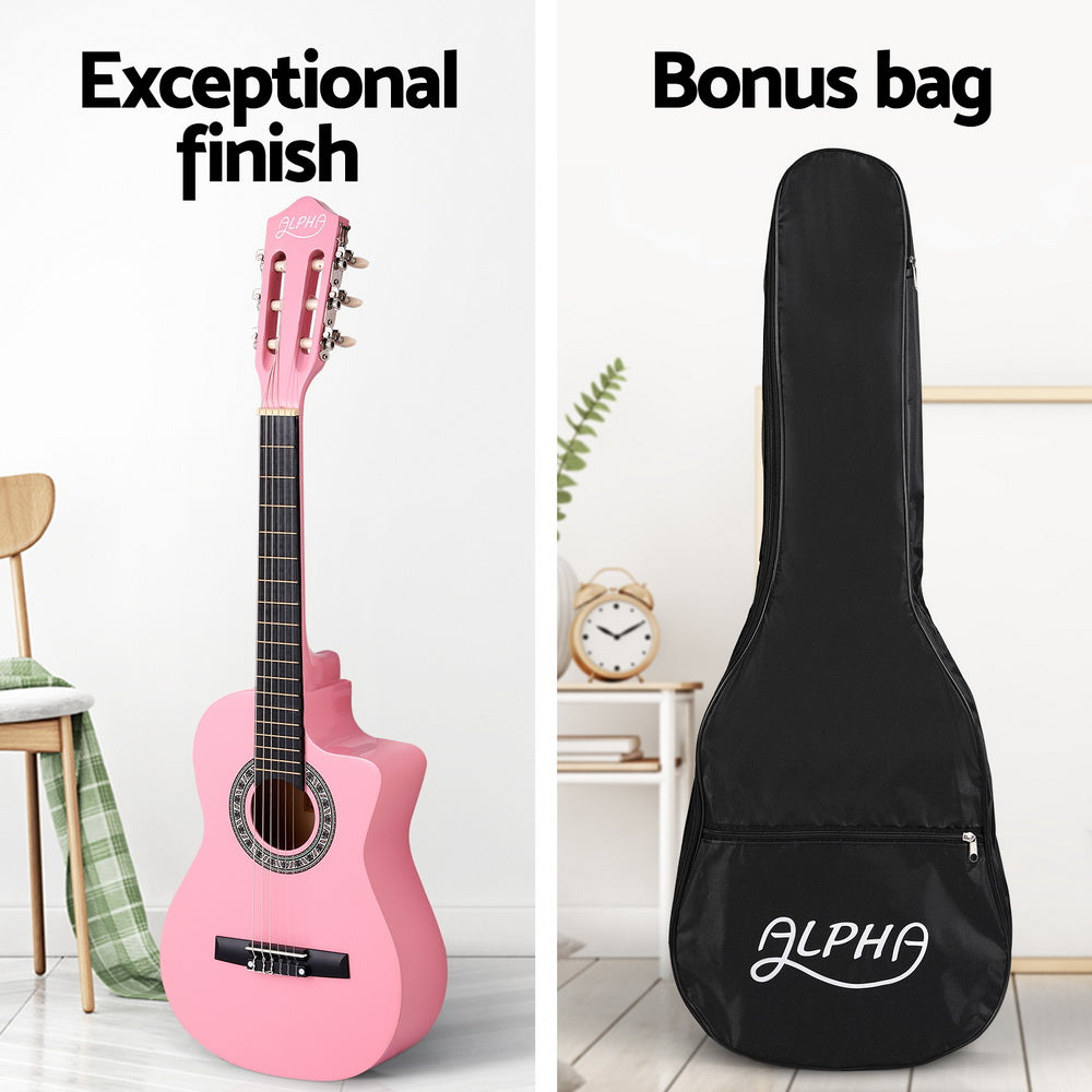 Classical Guitar Wooden Body Nylon String Beginner Kids Gift - Pink
