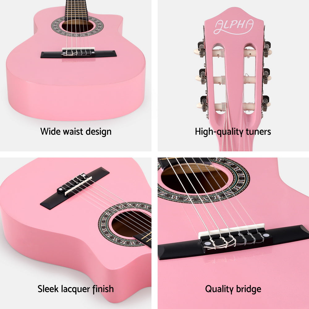Classical Guitar Wooden Body Nylon String Beginner Kids Gift - Pink