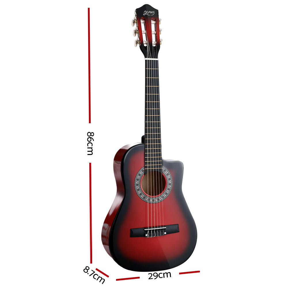 Classical Guitar Wooden Body Nylon String Beginner Kids Gift - Red