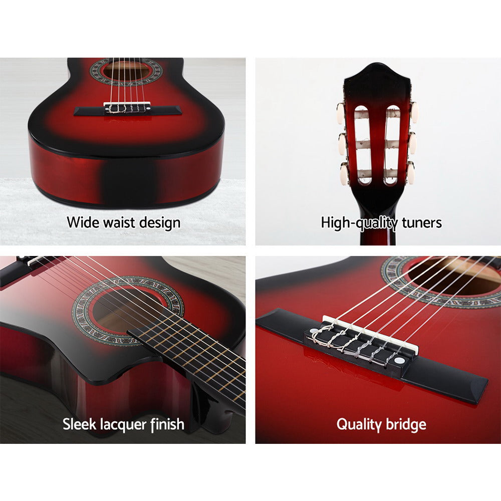 Classical Guitar Wooden Body Nylon String Beginner Kids Gift - Red