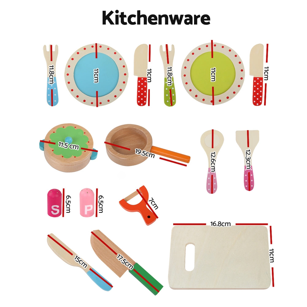 Kitchen Play Set Wooden Pretend Toys Cooking Utensils Pots Pans Food