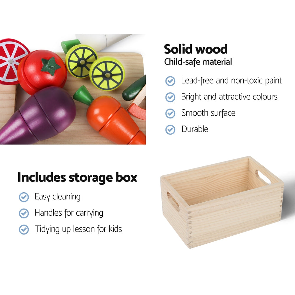 Kitchen Play Set Wooden Pretend Toys Cooking Utensils Pots Pans Food