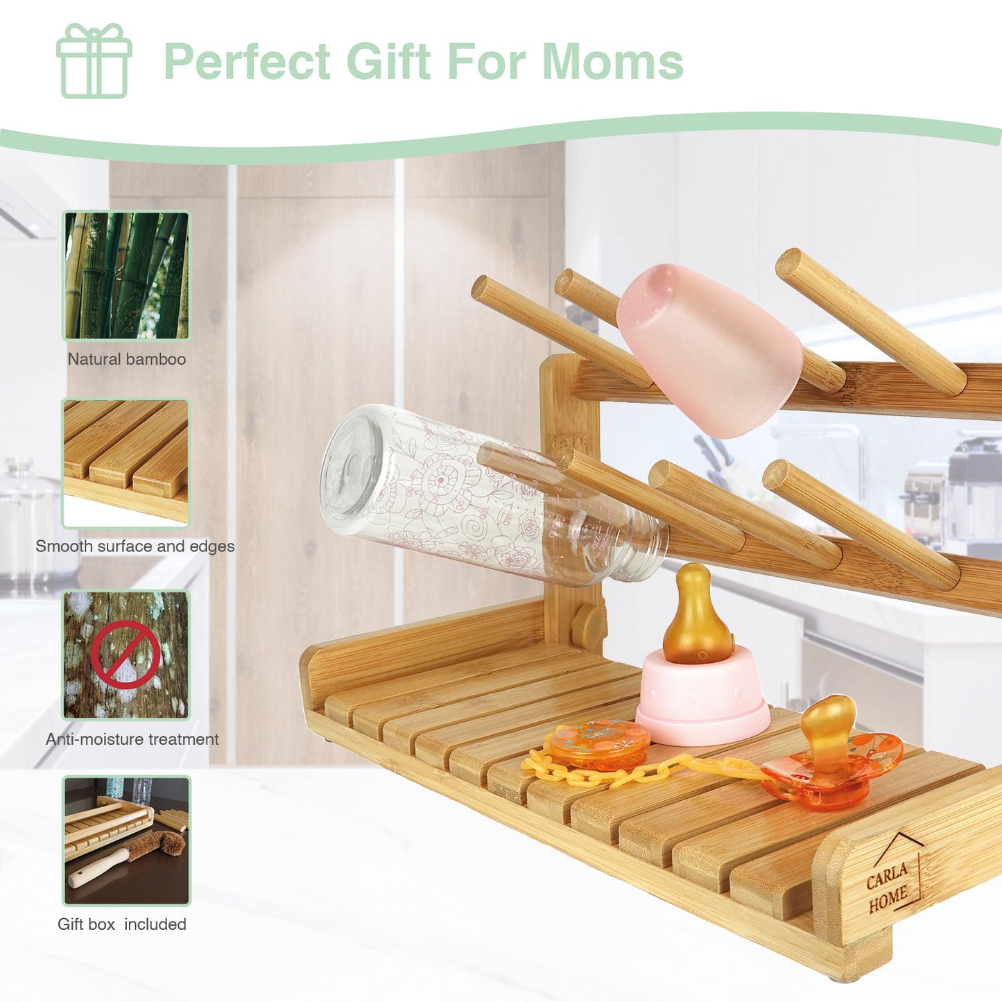 Portable Bamboo Baby Bottle Drying Rack