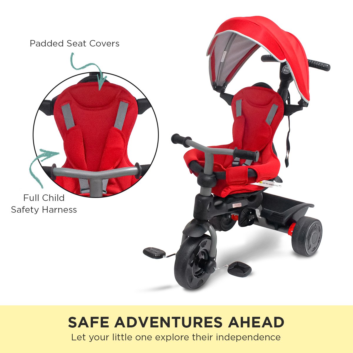 Explorer 3-stage Kids Trike With Canopy - Red