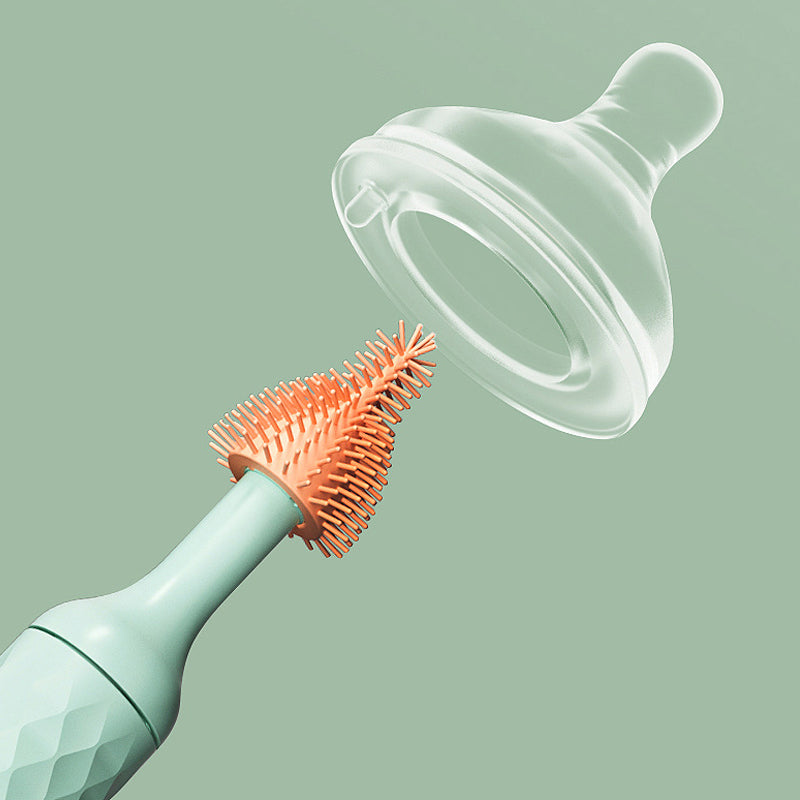 Vibe Geeks 360° Rotation Long Handle Reusable Silicone Baby Bottle Brush Set - Pink