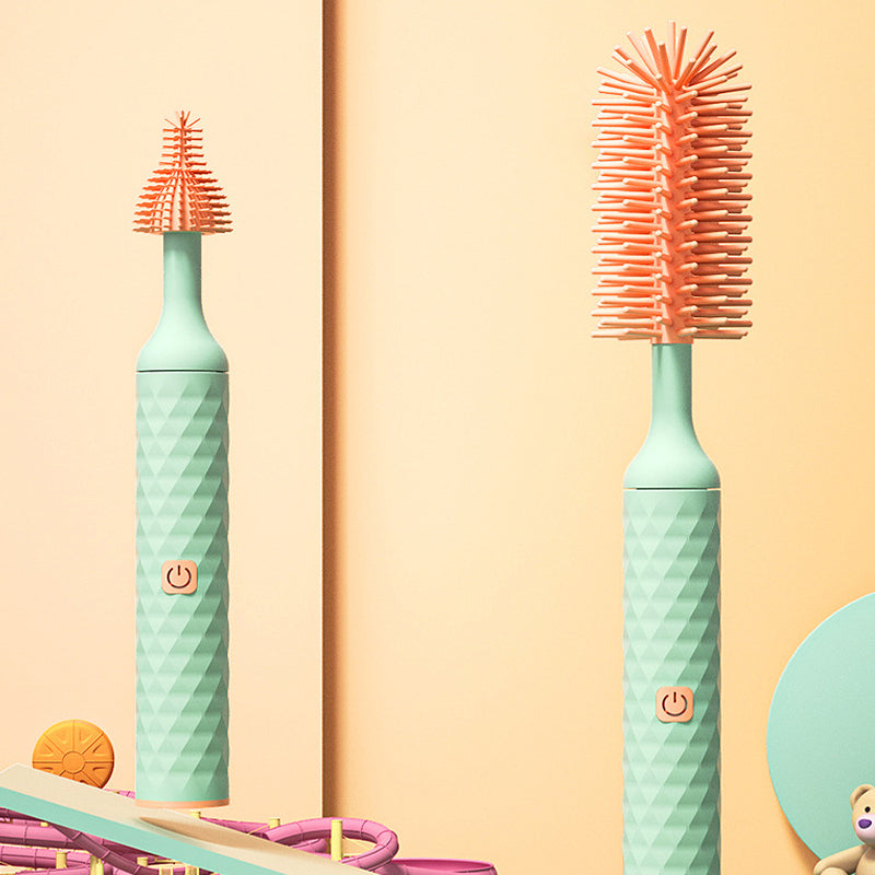 Vibe Geeks 360° Rotation Long Handle Reusable Silicone Baby Bottle Brush Set - Pink
