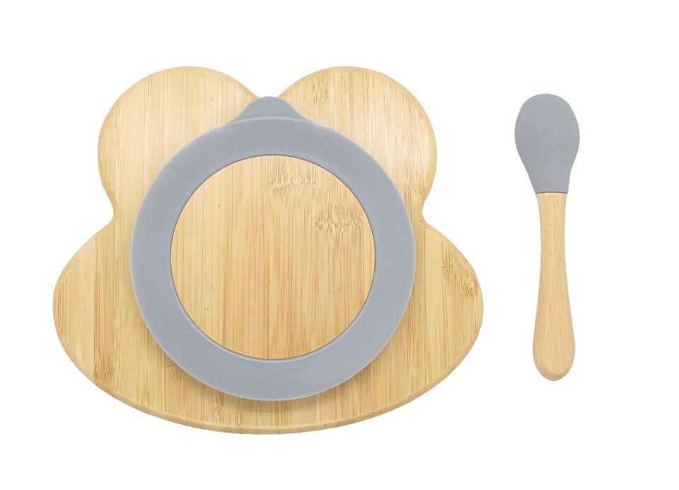 Bamboo Plate Bowl & Silicon Suction Cap Base & Spoon - Frog
