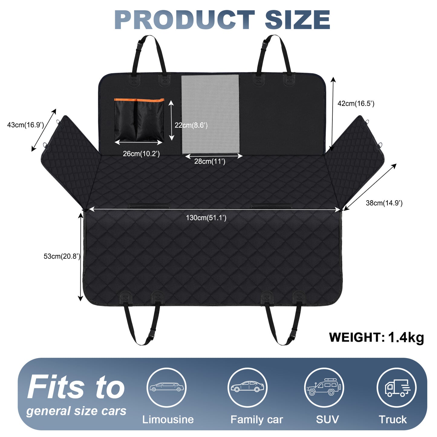 Seat Cover, Waterproof Seat Cover for Back Seat with Side Flaps, Non-Slip Durable Hammock for Cars, Trucks and SUVs