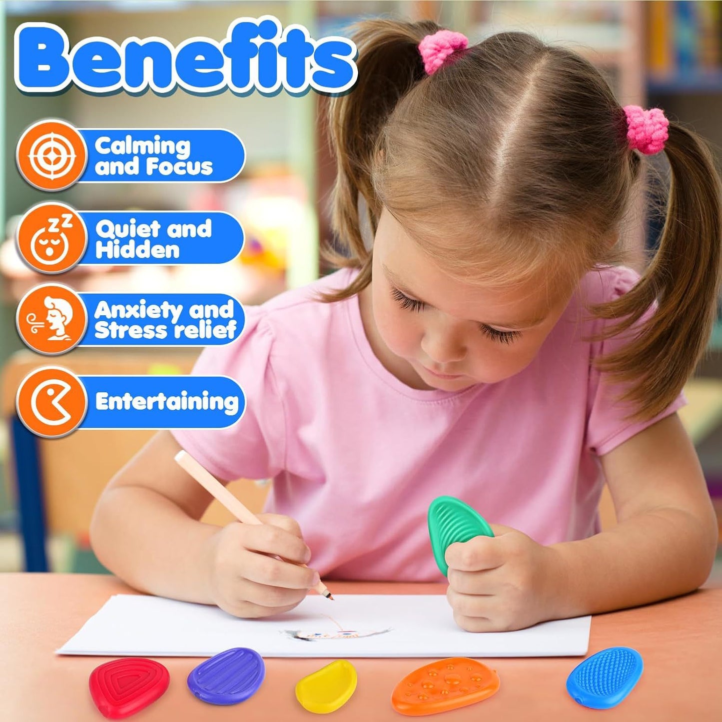 Sensory Stones for Kids | 6-Piece Fidget Stress Relief Set for Ages 3+(2 set, 12PCS in total)
