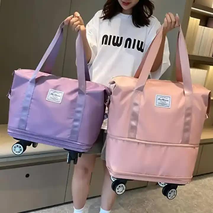 Pink Large Capacity Foldable Travel Bags with wheels | Perfect hospital bag for Mama!