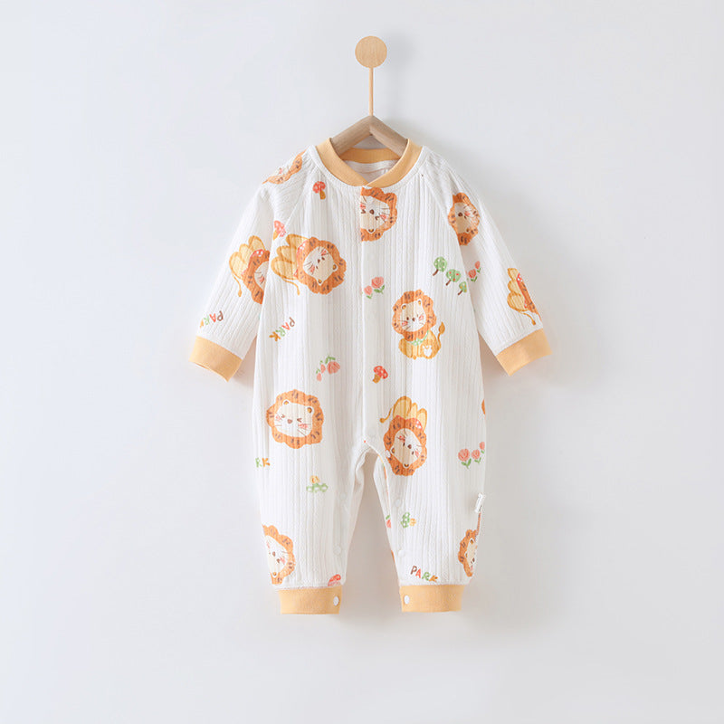 80 Size Cuddly Lion Class A Pure Cotton Long-Sleeve Baby Onesie - Cozy Newborn Bodysuit for Fall and Winter