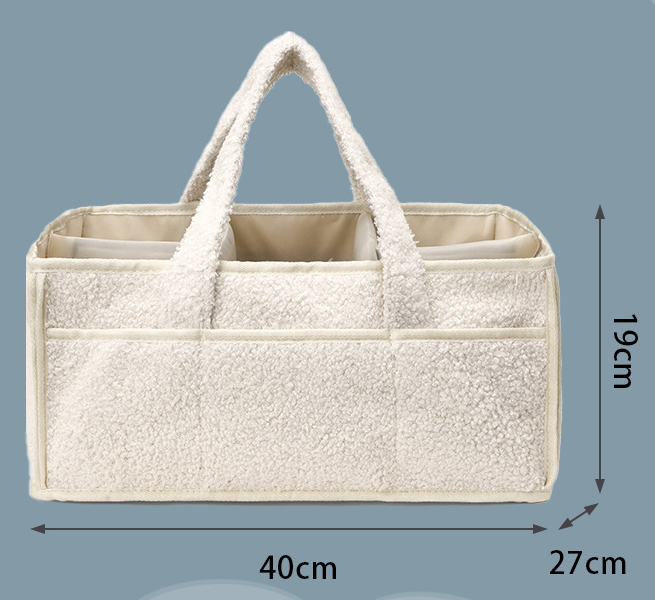 Green Plush Nappy Caddy - Portable Diaper Storage Bin & Nursery Tote Bag