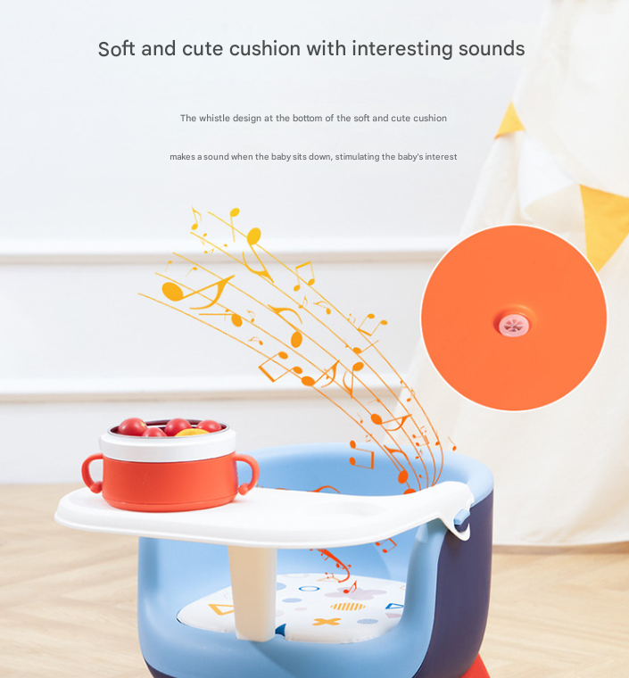 Grey Baby Floor Seat & Booster Dining Chair with Removable Tray - Safe, Stable & Fun Squeaky Cushion