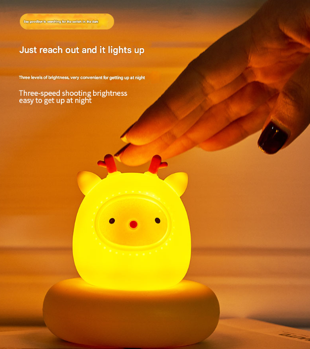 Pink Bunny Cute Animal LED Night Light - Rechargeable Silicone Nursery Lamp with Tap Control, Dimmable Bedside Light for Kids