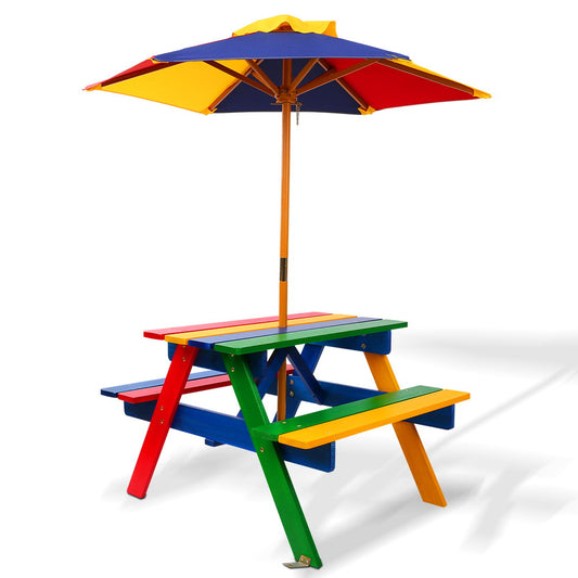 Wooden Picnic Table Set with Umbrella
