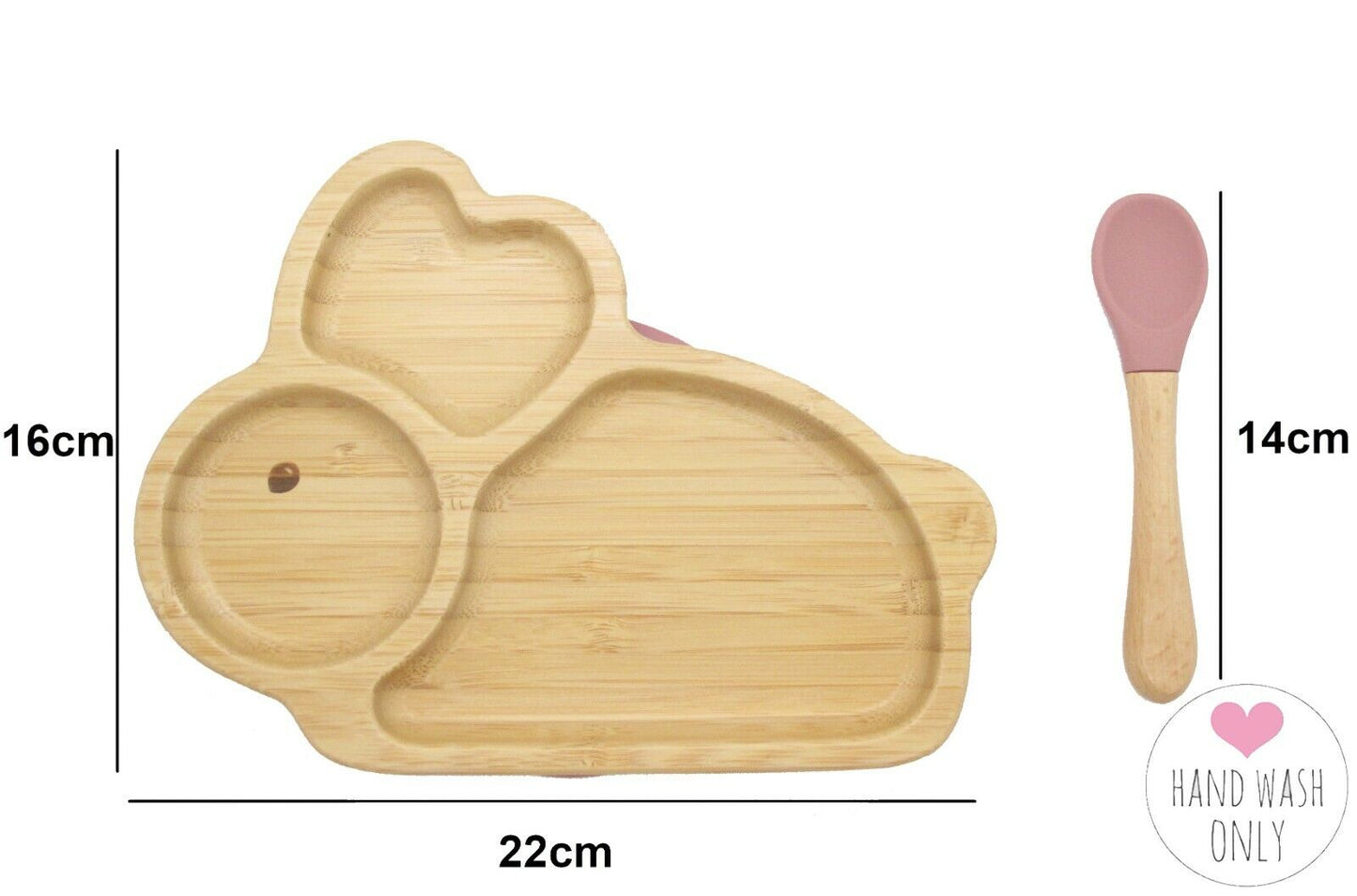 Bamboo Plate Bowl & Silicon Suction Cap Base & Spoon - Rabbit