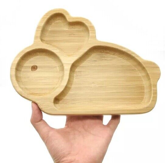 Bamboo Plate Bowl & Silicon Suction Cap Base & Spoon - Rabbit