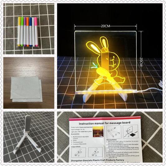 20*20 cm DIY Erasable Children's Drawing Board - LED Light Blackboard with Stand for Writing and Doodling