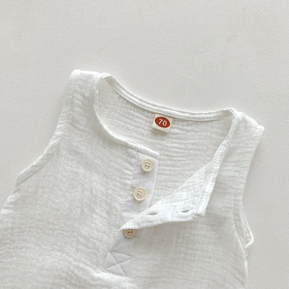100cm White Sleeveless Bubble Cotton Baby Romper - Soft Newborn Onesie for Boys and Girls, 0-2 Years