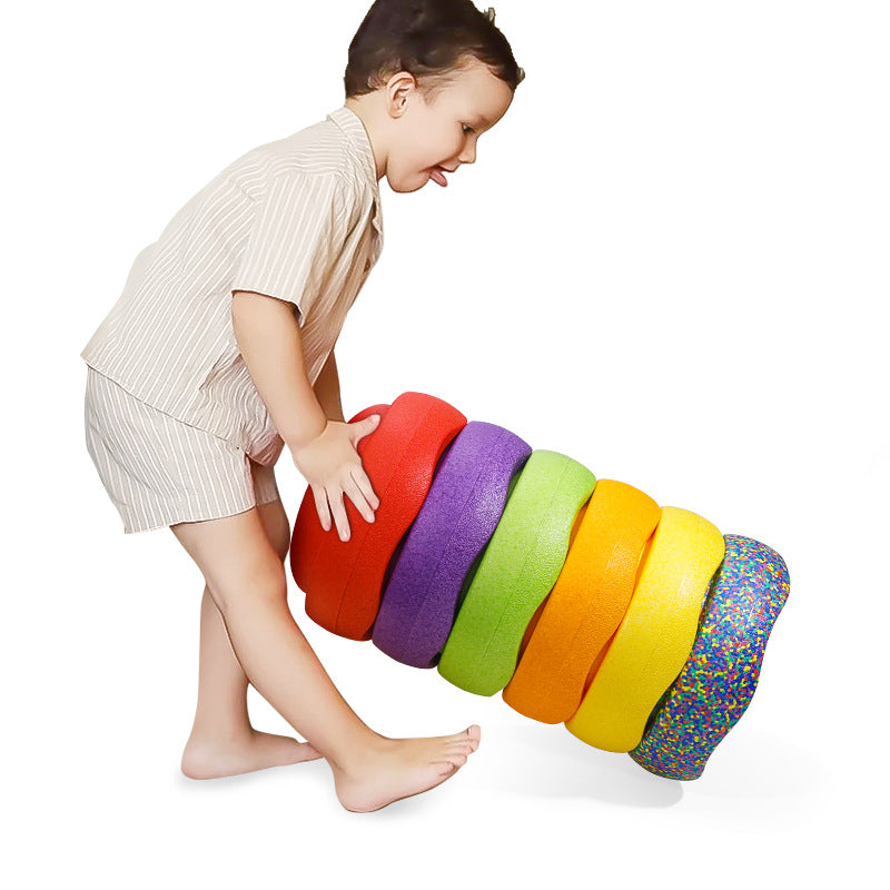 Rainbow Balance Stepping Stone - Sensory Training Toy for Kids, Camouflage blue circle Step