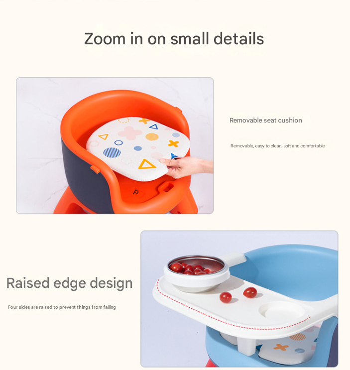 Grey Baby Floor Seat & Booster Dining Chair with Removable Tray - Safe, Stable & Fun Squeaky Cushion