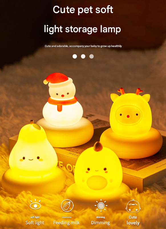 Pink Bunny Cute Animal LED Night Light - Rechargeable Silicone Nursery Lamp with Tap Control, Dimmable Bedside Light for Kids