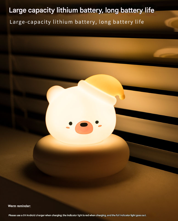Pink Bunny Cute Animal LED Night Light - Rechargeable Silicone Nursery Lamp with Tap Control, Dimmable Bedside Light for Kids
