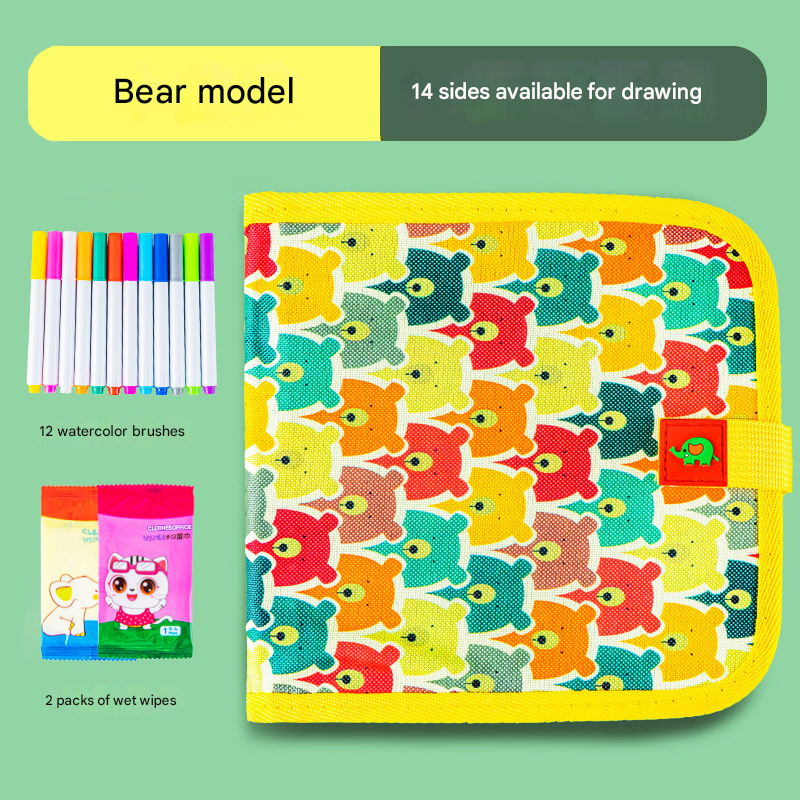 Little Bear Portable Reusable Drawing Board for Kids - erasable Doodle Book with Water Chalk Pens - Toddler Travel Activity Toy